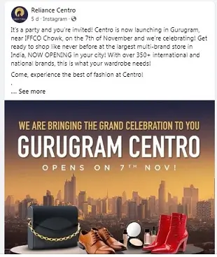 Centro Mall Gurgaon opening date is 7th November 2023
